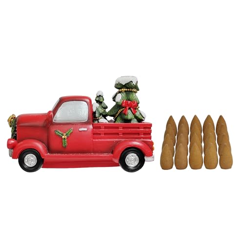 Hosley Resin Backflow Incense Cone Holder Christmas Truck Décor Statue, 7" Long Includes 20 Apple Cinnamon Backflow Incense Cones - Aromatherapy Gift for Home D cor & Relaxation - color: Red Truck