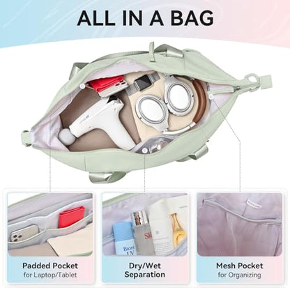 MAXTOP Women's Gym Yoga Duffle Bag with Shoe Pouch,Multi-Purpose Overnight Travel Bag for Gym,Work, Dance, Sports - color: Green