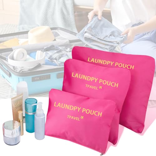 Travel Organizer 3 Set Traveling Storage Bags Multi-functional Luggage Packing Organizers Travel Zipper Pouch for Cosmetics Passport, Socks (Rose Red 3PCS) - color: Rose Red