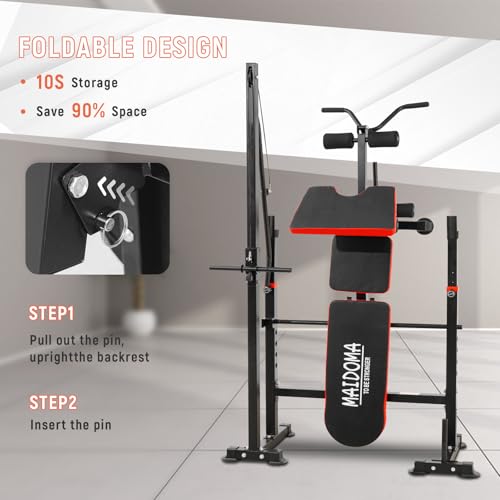 MAIDOMA Foldable 1500LBS Capacity 8 IN 1 Weight Bench Set with Leg Extension/Squat Rack/Preacher Curl, Adjustable Bench Press for Home Gym Full Body Workout (US Stock) - color: 레드