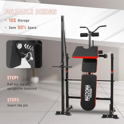 MAIDOMA Foldable 1500LBS Capacity 8 IN 1 Weight Bench Set with Leg Extension/Squat Rack/Preacher Curl, Adjustable Bench Press for Home Gym Full Body Workout (US Stock) - color: 레드