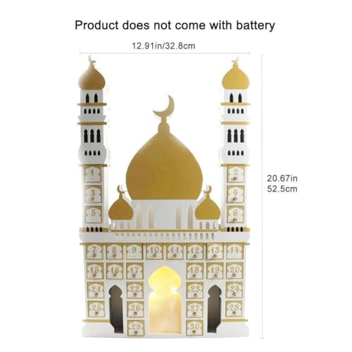HiyyFloy Wooden Ramadan Advent Calendar Eid Mubarak Countdown Calendar Ramadan 30 Day Castle Advent Calendar Ornament with Led Light for Muslim Islam Home Decor