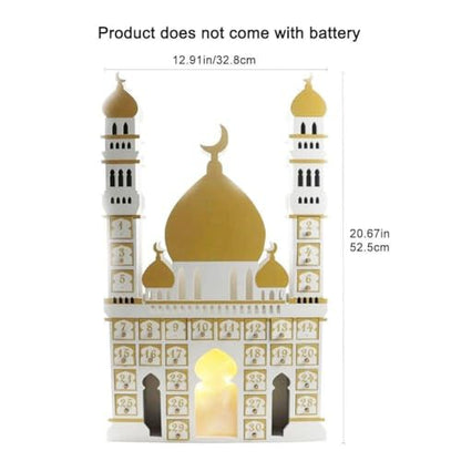 HiyyFloy Wooden Ramadan Advent Calendar Eid Mubarak Countdown Calendar Ramadan 30 Day Castle Advent Calendar Ornament with Led Light for Muslim Islam Home Decor