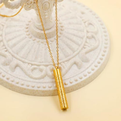 Spiritual Muslim Cylinder Necklaces - Stainless Steel Arabic Quran engraved Pendant Necklace for Men Women YA5082 - color: Gold