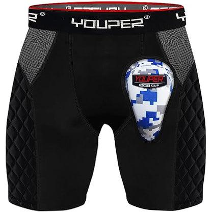 Youper Youth Elite Padded Baseball Sliding Shorts w/Soft Athletic Cup - color: Black, size: Large