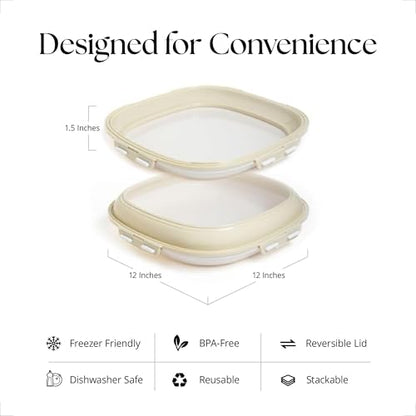 Crudités | Portable Snack Tray | Square 4-Pack | Cream White | Reversible Stretch Lid Food Containers | BPA-Free, Freezer & Dishwasher Safe | Meal-Prep, Charcuterie, Salads, Picnic, Travel - size: Square, 4 Pack, Cream White