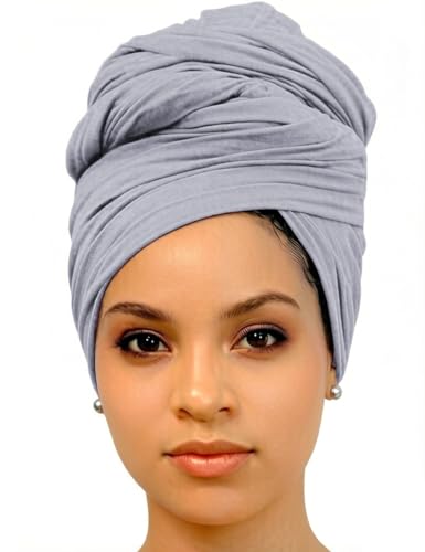 Harewom Head Wraps for Black Women Stretch Head Scarf Long African Hair Wraps Turban Headwraps Jersey Headbands - color: 1pcs -Light Gray