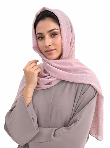 Chiffon Dotted Hijab Scarf for Women, Lightweight Textured Head Wrap Shawl,Soft Muslim Headscarf for Spring Fall - color: Mcmqxf2531-3#lightpink