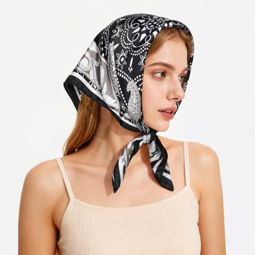 27" Head Scarf Like Satin Silk for Women,Hair Scarves Bandana,Headband Silk Feeling for Hair Wrap - color: White+brown+black