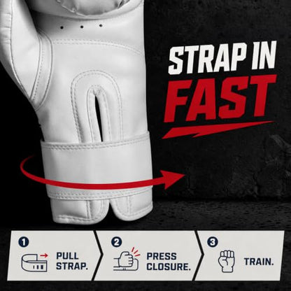 Professional Boxing Gloves Men Women – Pro Training Sparring Gloves, Heavy Bag, MMA Kickboxing Muay Thai Gloves – Hook & Loop with Wrist Support - color: White/Black, size: 8oz