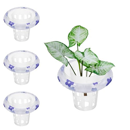 4 PCS Floating Aquarium Plant Holder Plastic Fish Tank Basket | Aquatic Pot with Floating Rings, for Fish Tank Aquaponic Plant Cultivation and Aquascape Decorations