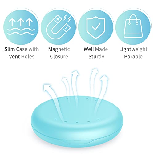 Denture Case Orthodontic Retainer Case with Vent Holes, Annhua Dental Mouthguard Container Aligner Case Slim with Magnetic Closure for Household|Travel|Office - Light Blue - color: Light Blue