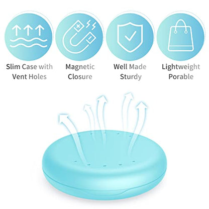 Denture Case Orthodontic Retainer Case with Vent Holes, Annhua Dental Mouthguard Container Aligner Case Slim with Magnetic Closure for Household|Travel|Office - Light Blue - color: Light Blue