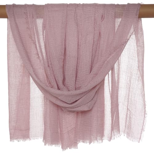 Nydotd Women Summer Cotton Linen Scarf Crinkle Long Beach Shawl Wrap hijab with Fringe - color: Dusty Pink