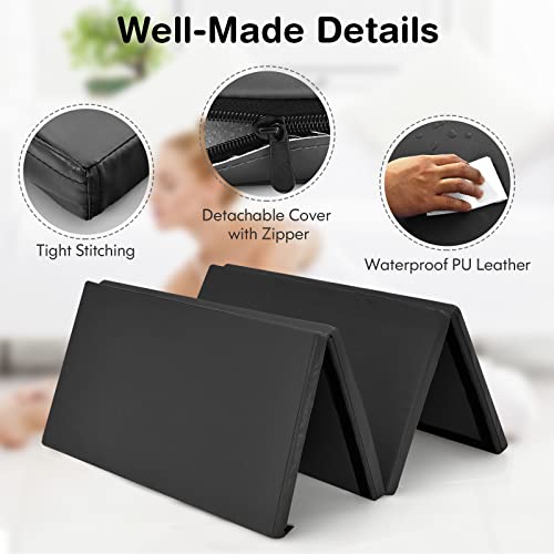 GYMAX Gymnastics Mat, 4 FT x 8 FT x 2 Inches Folding Exercise Mat w/Carry Handles & Sturdy Stitching Waterproof Cover, Tumbling Mat for Yoga Stretching Martial Arts Home Gym - color: Black