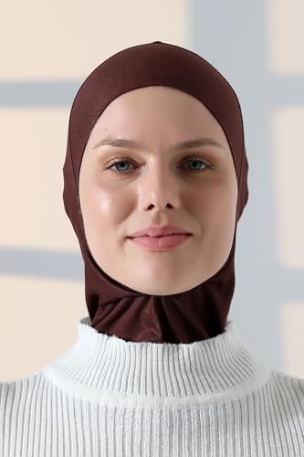ihvan online, Hijab Undercap, Full Neck Coverage Under Scarf Hijabs, Head Coverings for Women, Muslim Stretchy Sports Turban - color: Light Brown