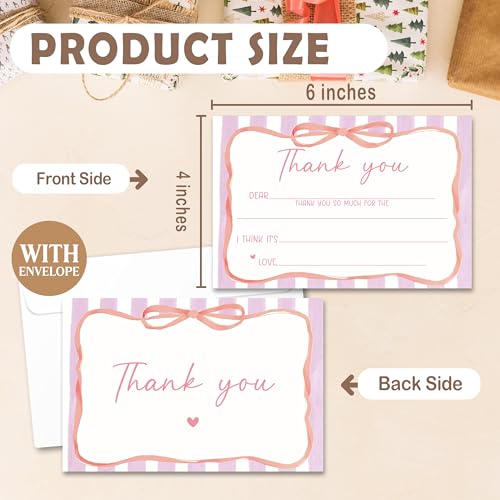 Kids Thank You Cards with Envelopes, Pink Ribbon Theme Fill in the Blank Thank You Notes for Kids, Toddler Stationery Set, Ideal for Birthday Party, Graduation & School Gag Gifts - B05 - color: Pink Ribbon Style