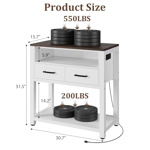 EOSVALO 20-29 Gallon Aquarium Stand with Stable Metal Frame & Power Outlet, Heavy-Duty Fish Tank Stand with Waterproof Mat, 550LBS Capacity Storage Cabinet, White+Brown