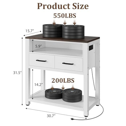 EOSVALO 20-29 Gallon Aquarium Stand with Stable Metal Frame & Power Outlet, Heavy-Duty Fish Tank Stand with Waterproof Mat, 550LBS Capacity Storage Cabinet, White+Brown