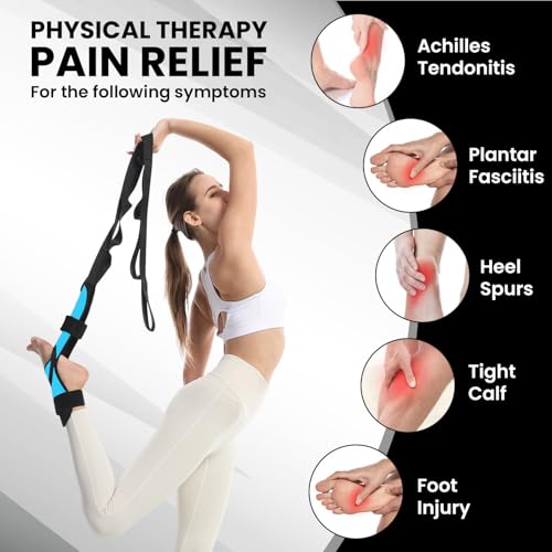 Foot and Calf Stretcher for Plantar Fasciitis Relief - Foot Rocker with Yoga Stretching Strap, Hamstring & Achilles Stretcher - Non-Slip Home Physical Therapy Equipment for Flexibility & Recovery