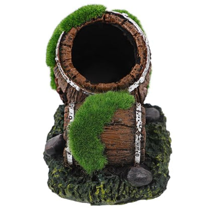 Aquarium Barrel Hideout Resin Fish Tank Decor Ornament Double Broken Barrel Landscaping Cave for Betta and Reptile Tanks Small Size