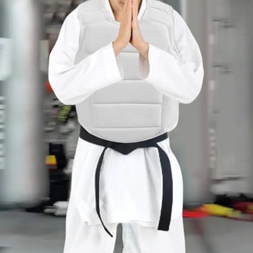 Karate Chest Guard for Kids, Polyester Adjustable Body Protector for Training 130-150cm, White