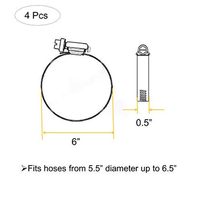 4Pcs 6" Adjustable 304 Stainless Steel Duct Clamps Hose Clamp Pipe Clamp Air Ducting Clamp worm drive hose clamps（141mm-165mm） | Hose Clamp Pipe Clamp Air Ducting Clamp Worm Drive Hose Clamps for Ventilation Pipe Exhaust Hose - size: 6" -4Pcs