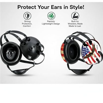 Wrestling Headgear with Ear Protection & Chin Cup Adjustable Lightweight Head Guard for Competition & Practice – Durable Protective Wrestling Ear Guard for Youth & Adult Athletes - color: Eagle & Flag