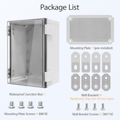 Junction Box IP65 Waterproof Dustproof ABS Plastic Enclosure, Outdoor and Indoor Project Box Hinged Clear Cover with Mounting Plate Wall Brackets, Outer Dimension 11.8"x 7.9" x 6.3", Grey - size: 11.8"x 7.9" x 6.3" (1pc)