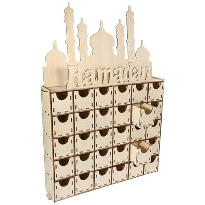 Ramadan Advent Calendar Wooden Decoration Countdown Calendar for Home Decor Eid Mubarak Tabletop Ornament Meticulously Carved for Festive Atmosphere