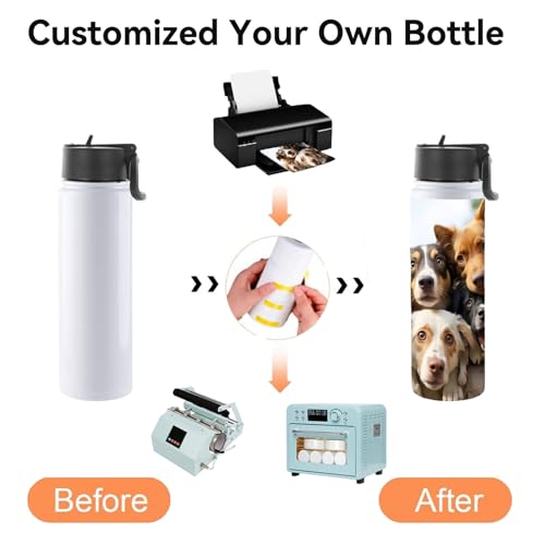 Volhoply Sublimation Insulated Water Bottles Blank Bulk 4 Pack, 22 oz Stainless Steel Sports Bottle with Straw, Double Walled Vacuum Metal Water Flask with Wide Mouth(Sublimation,4 Set) - color: Sublimation