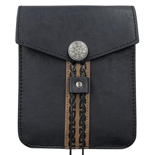 HiiFeuer Vintage Medieval Faux Leather Belt Bag, Retro Middle Ages Belt Pouch Waist bag, Portable Side Pack For LARP Ren Faire - color: Black A