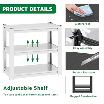 20-30 Gallon Fish Tank Stand - Metal Aquarium Stand, 34 "W x 18 "D x 31"H Adjustable Heavy Duty Reptile Tank Stand, Adjustable 3-Tier Fish Tank Rack Shelf for Home Office, Tank Not Included (White) - color: White