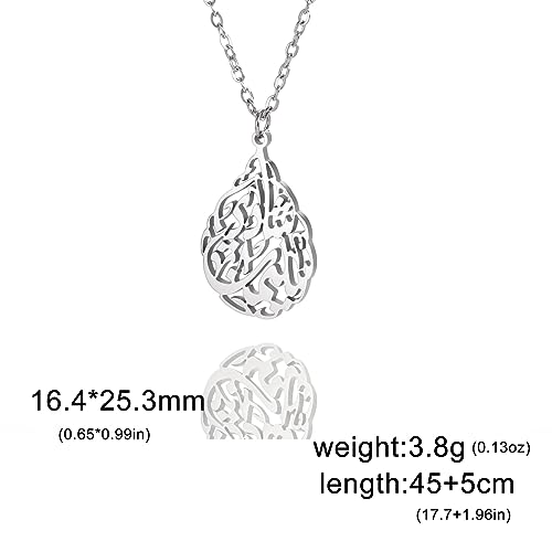 VASSAGO Islam Muslim Necklace for Women Stainless Steel Teardrop Pendant Arabic Calligraphy Script Allah Necklace Islam Eid Ramadan Gift Religious Jewelry - color: silver ayatul kursi necklace
