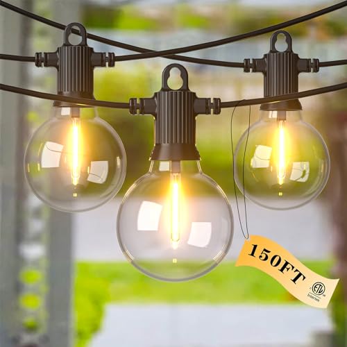Kawaya String Lights for Outside,150FT LED Outdoor String Lights Waterproof Patio Lights with 72+3 Shatterproof Edison Globe Bulbs, Connectable Hanging Lights for Balcony Bistro Backyard Porch - size: 150FT(75FTx2PACK)