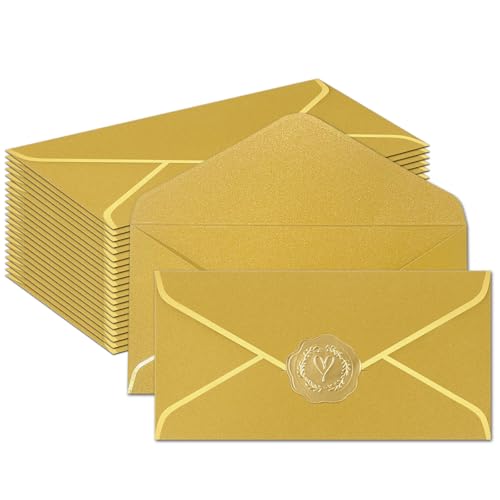 10 Pcs Invitation Envelopes,Gold Envelopes,Cash Envelopes,With Gold Stickers For Teacher's Day, Invitation，Greeting Cards，Letter Mailing(8.66 X 4.33 Inches)