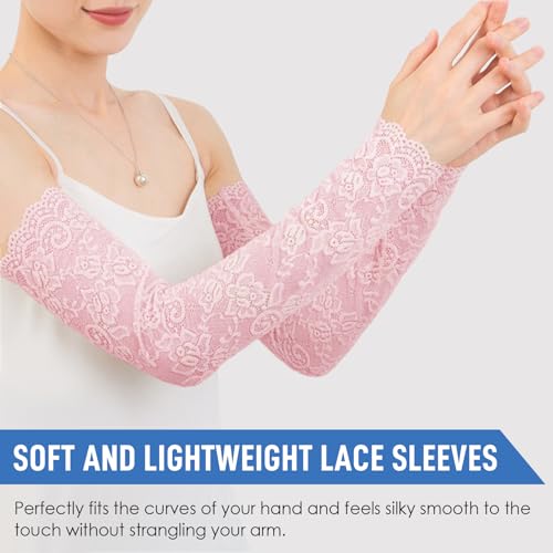 Fingerless Lace Arm Sleeves for Women for Wedding Tea Party - color: 1 Pink