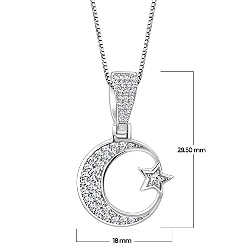 My Daily Styles 925 Sterling Silver CZ Islamic Muslim Pendant Necklace with Crescent Moon and Star Design