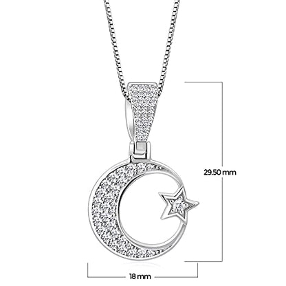 My Daily Styles 925 Sterling Silver CZ Islamic Muslim Pendant Necklace with Crescent Moon and Star Design