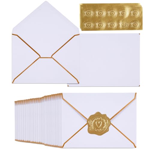 100 Pack A7 Envelopes 5x7 White Gold Border 5.32x7.28 Inches - color: White, size: 5.32 x 7.28 Inches