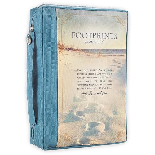 Christian Art Gifts Men/Women's Bible Cover Footprints, Blue Poly Canvas, Medium - color: Blue/Footprints, size: Medium