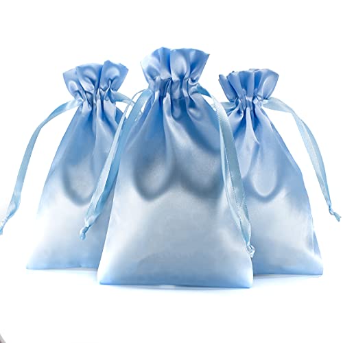 4" x 6" Baby Blue Satin Gift Bags, Jewelry Bags, Wedding Favor Drawstring Bags Baby Shower Christmas 50 per Pack - color: Baby Blue - 4 x 6 Inch (Pack of 50)