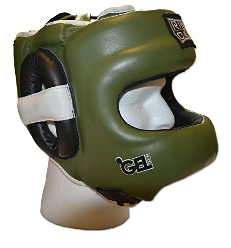 Youth Face Saver GelTech Leather Headgear - color: Marine Green/Black