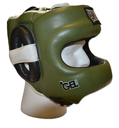 Youth Face Saver GelTech Leather Headgear - color: Marine Green/Black
