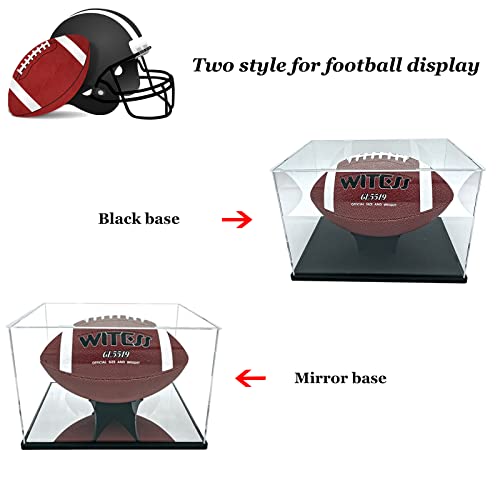 Self-Assembly Acrylic Football display case with black wood plastic base and Holder Base and mirror base,Sport Memorabilia Showcase Storage Box Holder,Acrylic Box Holder for Full Size Football display - size: 11.7x8x8 inch