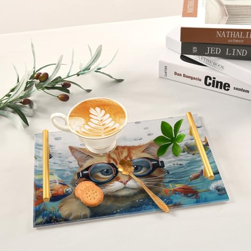 Cat Fish Vanity Tray,Bathroom Tray,Jewelry Storage Dresser Tray Kitchen Sink Toilet Tank Tray Organizer for Candle Plant Perfume Shampoo Towel Home Decor 7.87 * 11.81in 2011086