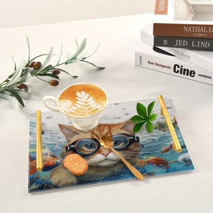 Cat Fish Vanity Tray,Bathroom Tray,Jewelry Storage Dresser Tray Kitchen Sink Toilet Tank Tray Organizer for Candle Plant Perfume Shampoo Towel Home Decor 7.87 * 11.81in 2011086