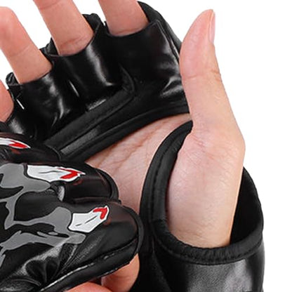 White Kickboxing Sparring Gloves Half Finger Boxing Gloves Open Palms MMA Gloves for Men Women Training Grappling Fighting Punching Bag - color: Black