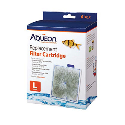 Aqueon Aquarium Fish Tank Replacement Filter Cartridges, Large - 6 Pack | Fish tank filter cartridge with activated carbon, rinse-install tab, change every 4 weeks, fits canister filter 200-400 - size: 6 Pack