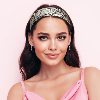 Sumolux Head Hair Scarf for Women Like Satin Silk Scarf Bandana Hair Wrapping Night Large Square Scarves 27.5" - color: Black Flowers